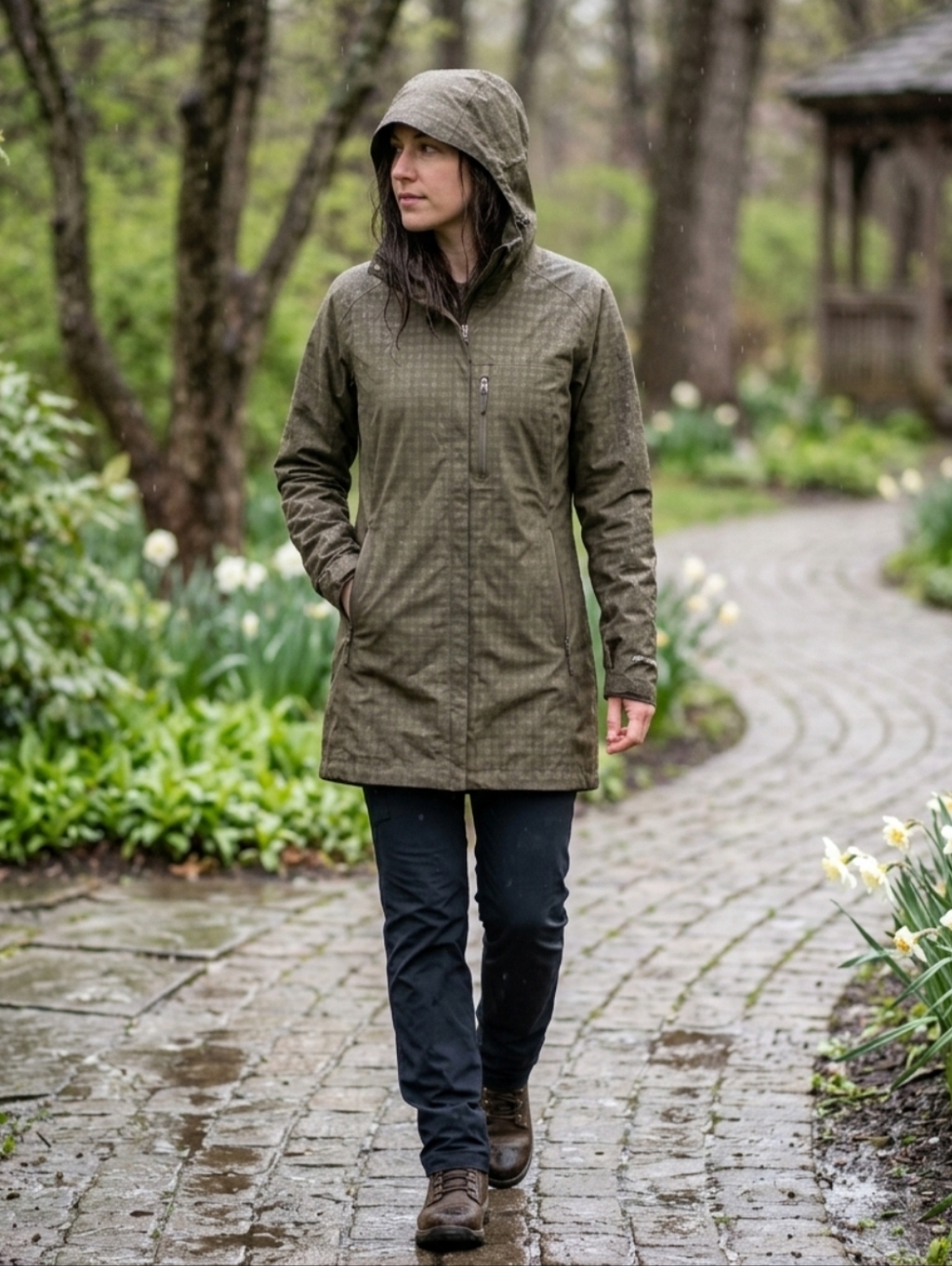 Wind River Hyper Dri HD2 Olive Green Hooded Light Spring Rain Jacket Size XL